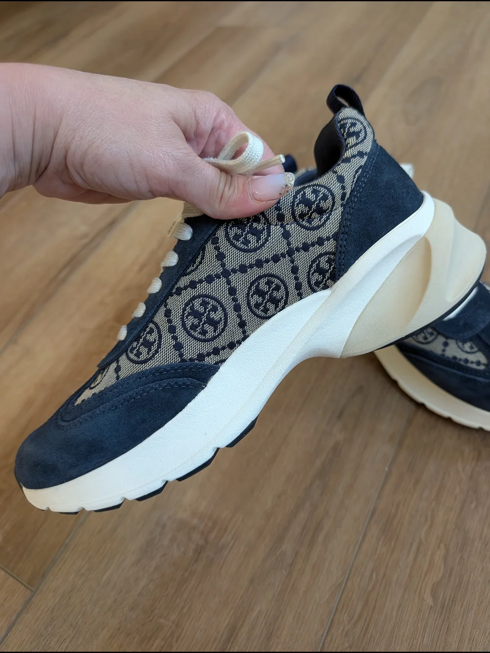 Tory Burch Navy Logo Good Luck Trainer Lace-Up Athletic Sneakers